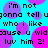 Pixelated text repeats across a cyan background with overlapping purple and pink circles, forming a wordwall of 'i'm not gonna tell who i like cause u widcause u wld luv him 2!' in black block letters.