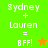 Green and orange pixelated display 'Sydney + Lauren = BFF!' with star symbols changing color between frames