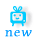 Pixelated blue TV-shaped mascot with white background and "NEW" text in two animation frames showing color variation.