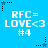 Blue background with repeated white text 'RFC= LOVE<3 #4' and alternating black and blue star icons with dotted lines.