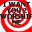 Four identical red and white spiral patterns with black text reading "I WANT YOU 2 WORSHIP ME" arranged in a