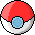 Six pixelated red and white spherical objects with blue circular buttons arranged in two on a gray background