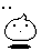 Pixelated white cartoon character with black square eyes and small dot mouth, standing on a black base against gray background.