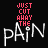 Black background with red and white text reading "JUST CUT AWAY THE PAIN" in pixelated style, red vertical lines animate across the text.