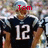 A football player in a dark blue jersey with white number 12 and silver helmet appears across three , each with red text above the head