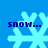 Four identical light blue snowflakes on a solid bright blue background with dark blue text reading "snow..." above each.