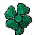 Green four-leaf clover icon with pixelated texture, dark green text reading 'Happy Saint Patty's Day From Fairy', and brown textured object on white background.