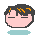 Pixel art avatar with pink face, dark hair, and orange highlights showing closed eyes and tears in