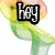 Animated icon with text 'Hey' transitioning to 'heyy' and 'heyyy' over colorful abstract backgrounds.