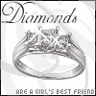Four grayscale diamond ring images arranged in a with 'Diamonds' text above and 'ARE A GIRL'S BEST FRIEND' below each
