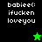 Pixelated text 'babieec: ifucken loveyou' on black and green backgrounds with a star icon changing from green to black.