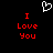 Pixelated red text "I Love You" on black background with white heart symbol above, static display.