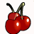 Two red cherry icons with green stems and black tips; right icon has a white starburst on one cherry.