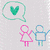 Pixelated icon with four distinct sections: top-left shows a teal heart in a speech bubble above pink and blue stick figures; top-right displays "I LOVE" text with a white heart on striped background; bottom-left features "LEE!!!!!" over colorful circles.