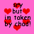 Pixelated pink background with red hearts and black text reading 'sry but im taken by chad!' in two
