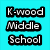 A four- with text and a heart-shaped icon on snow, featuring 'K-wood Middle School' and 'Skiing' in pixelated font