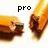 Pixelated image showing two brown bear heads facing each other with orange-yellow flames above them and the word 'pro' in black block letters at top center.