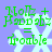 Green pixelated text on a light blue background with a white snowflake pattern, displaying 'Moltz + Handshz = trouble' in four identical quadrants.