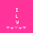A pink background displays two vertical of white text 'ILY' with pixelated hearts below, where the left 's heart colors shift from light to dark and back