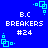 Blue background with repeating pixelated text and cyan square patterns in four corners.