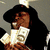 A pixelated figure in historical attire holds a stack of money, with subtle animation changes across frames.
