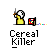 Animated contact sheet of a yellow stick figure character holding a spoon and stirring a box with colorful pixels, displayed across 8 frames in a 3x3 grid layout on gray background.