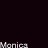 Animated sequence of blue dots forming and dispersing around the name 'Monica' on a black background with dark purple top-left corner.