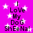A static image with a bright pink background featuring white stars and repeated text reading "I Love My Dog Sheena!" in black pixelated font.