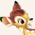 Pixelated cartoon animal with brown and yellow fur, large black eyes, and a small black nose, viewed from a side angle against a plain background.