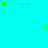 Cyan background with scattered green stars and pink vertical bars, some bars have green dots, gray rectangle in bottom-right corner.