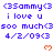 Blue text repeats '3Sammy3 i love u soo much 4/2/093' with red heart symbols on a white background, showing animation changes in heart positions across observations.