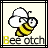 Pixelated bee with yellow and black stripes, white cloud-like head, and large eyes; text 'Bee otch' below on light background.