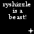 Black background with white pixelated text 'ryshizzle is a beast!' repeated across three , animated symbols changing in each 's middle