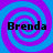 Four identical spiral patterns with alternating blue and purple rings, each containing the text 'Brenda' in black pixelated font.
