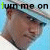 nine shows a person in a light blue cap and white shirt against a solid light blue background, with text "turn me on" repeated across the top