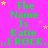 A bright pink background displays repeated green text reading "The Name Is Katie" and "I ROCK..." with scattered yellow and pink stars.