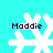 Four white snowflake icons with the text 'Maddie' in dark purple above each, arranged on a cyan background.