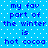 Blue background with white dots and repeated blue pixelated text reading 'my fav part of the winter is hot cocoa' in two