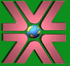 Four- of a pink X-shaped icon with blue globe center on green background, showing animation frames where light spots shift position