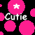 A contact sheet of six animated frames showing a colorful pattern with circular shapes and the word "Cutie" in white text over a black background.