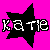 12 square displays a black star with the text 'katie' in white pixelated font on each , set against various solid background colors