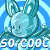 Pixelated animated buddy icon featuring a blue ice-themed character with bunny ears in two sequential frames showing slight pose differences against a light blue background with white chevron patterns.