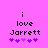 Pixelated text 'i love Jarrett' on bright pink background with purple hearts, showing heart animation