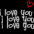 Red pixelated heart above repeated white text 'I love you' on black background.