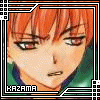 identical anime-style character portraits with red hair and green clothing, each labeled 'KAZAMA' in white text on a black banner at the bottom left