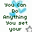 Pixelated green text on white background with blue and pink pixel clusters behind the words.
