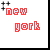 A 2x2 contact sheet of a pixel art animated icon showing text frames and character poses with red, black, white, yellow, blue colors.