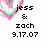 Pixelated icon with pink and green floral pattern on left, black text reading 'jess & zach 9.17.07' centered on white background.