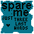 A 4x4 contact sheet of animated frames showing a teal-colored icon with text "spare me" and "JUST THREE LAST WORDS" in black, featuring small heart or star symbols that change across frames.