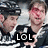 Animated sequence showing two figures in hockey gear with one figure's hand moving from chest to shoulder while text displays 'LOL' over the scene.